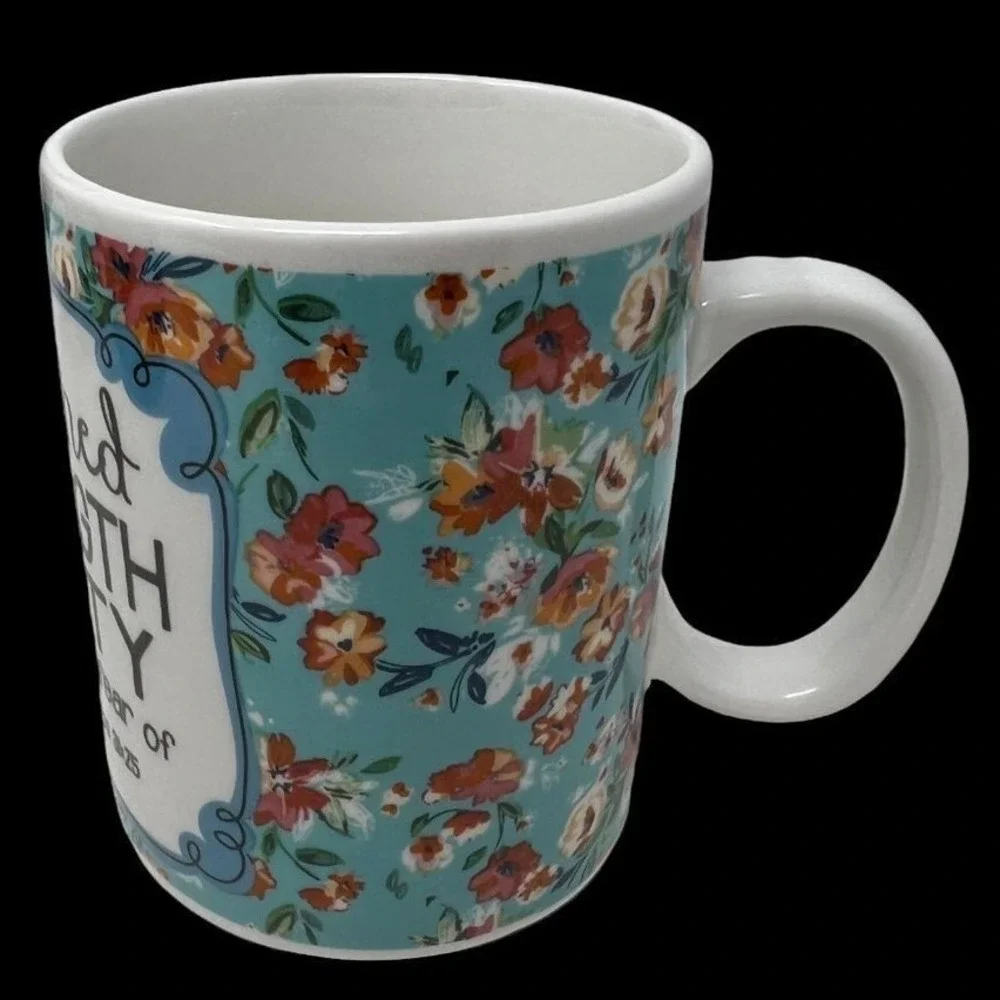Porcelain Mug She Is Clothed‎ With Strength Dignity Floral Cup Proverbs 31:25